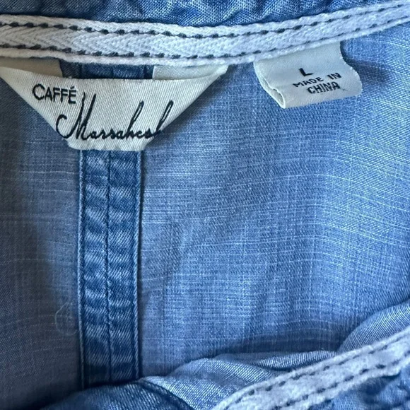 CAFÉ MARRAKESH lightweight denim snap front shirt size Large - Picture 4 of 6